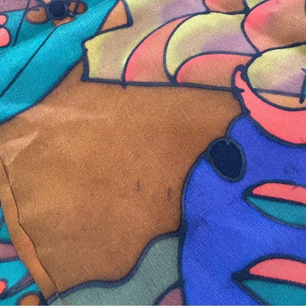 SILKSCAPES vintage silk multicolor silk scarf fish floral bamboo abstract USA - Picture 9 of 12